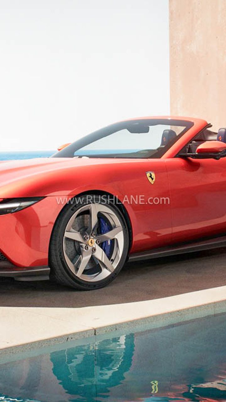 Ferrari Amalfi Spider India red convertible roadster with retractable soft-top displayed