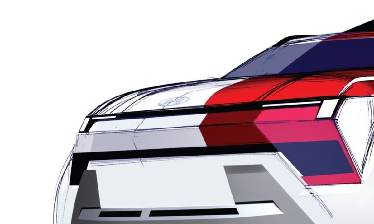 Hyundai Bayon design sketch showing Art of Steel exterior and premium cabin layout