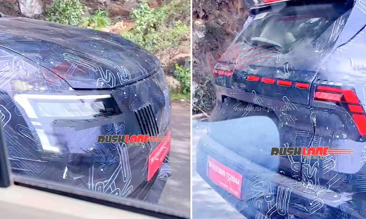 Nissan Tekton 7-seater spy shot showing extended three-row SUV design with new headlights
