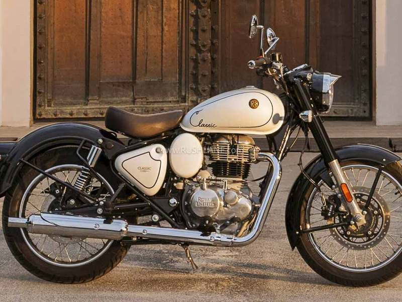 Royal Enfield Classic 350 white colour J-series retro motorcycle with round headlamp